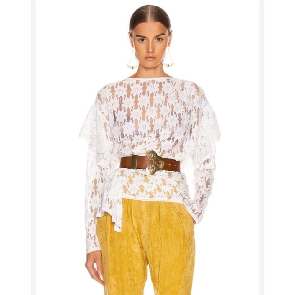 Isabel Marant Vinny Asymmetric Ruffled Cotton-lace Top In Off-White sz 42/ US 10